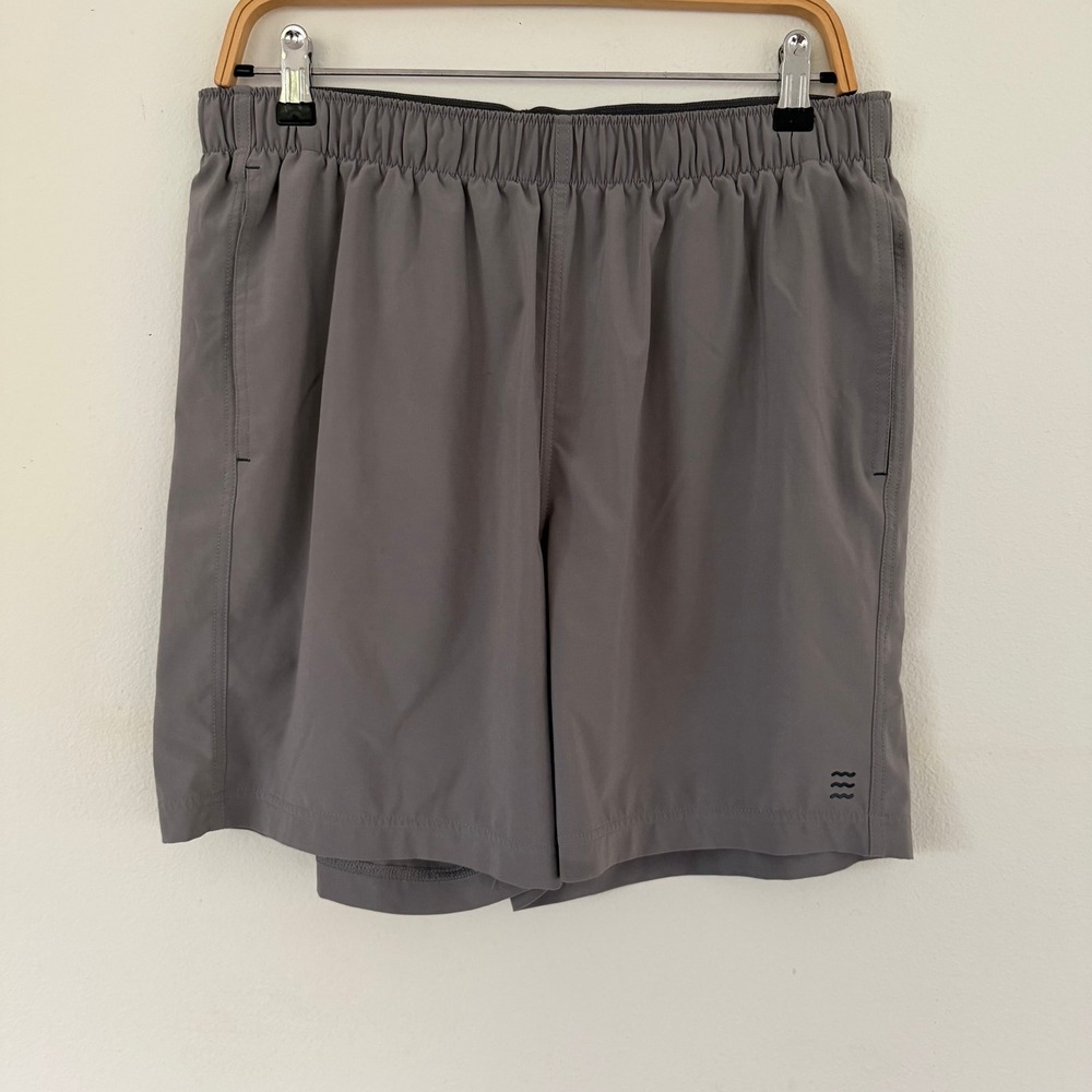 Free Fly Mens L Gray Athletic Shorts Elastic Waist Polyester Spandex Stretch
